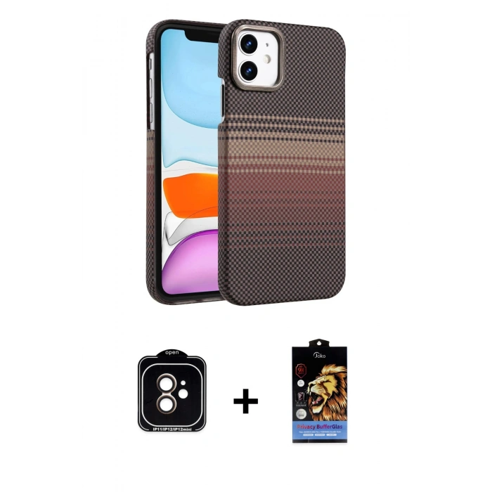 MARSİLYAN™- iPhone 11 Kılıf Doruk Serisi - Siyah Buffer Hayalet Cam Ekran Koruyucu + PVD Metal Kamera Lens - TU