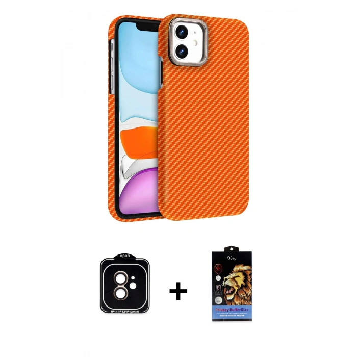 MARSİLYAN™- iPhone 11 Kılıf Doruk Serisi - Siyah Buffer Hayalet Cam Ekran Koruyucu + PVD Metal Kamera Lens - TU