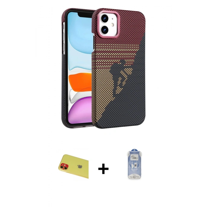 MARSİLYAN™- iPhone 11 Kılıf Doruk Serisi - Siyah Joko Magic 5D Cam + Rainbow Kamera Lens Koruma Cam - KI