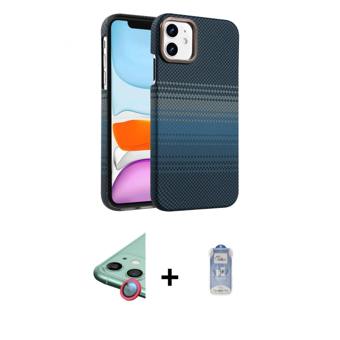 MARSİLYAN™- iPhone 11 Kılıf Doruk Serisi - Siyah Joko Magic 5D Cam + Raze Metal Kamera Lens - KI
