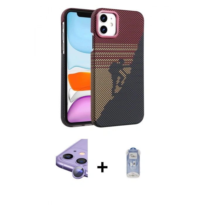 MARSİLYAN™- iPhone 11 Kılıf Doruk Serisi - Siyah Joko Magic 5D Cam + Mor Raze Metal Kamera Lens