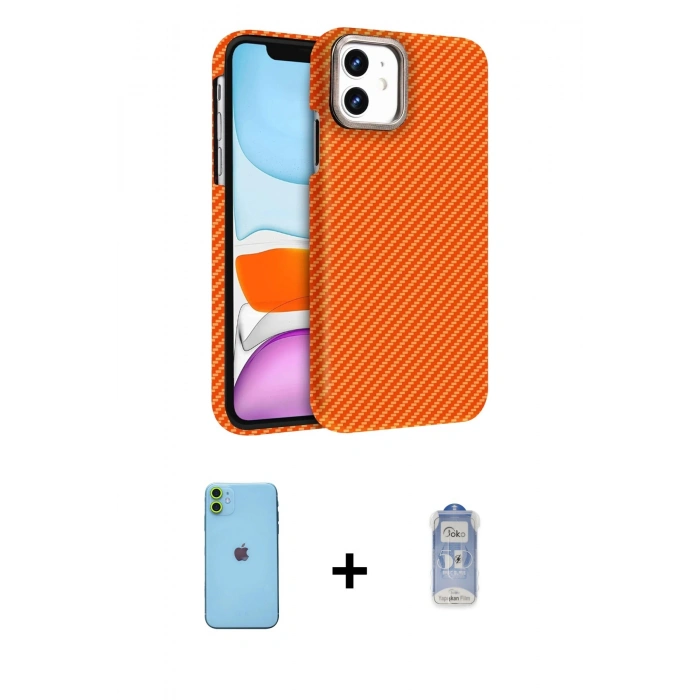 MARSİLYAN™- iPhone 11 Kılıf Doruk Serisi - Siyah Joko Magic 5D Cam + Neon Fosforlu Kamera Lens - YL