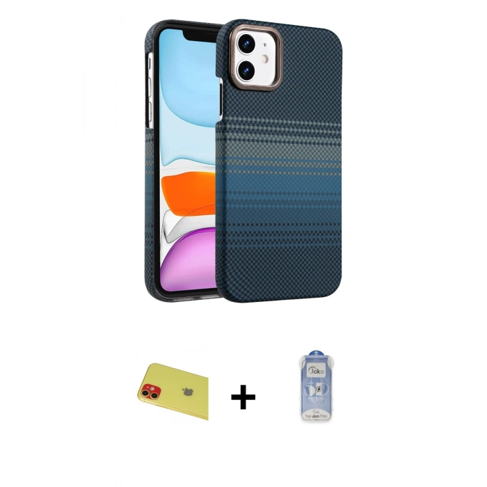 MARSİLYAN™- iPhone 11 Kılıf Doruk Serisi - Siyah Joko Magic 5D Cam + Rainbow Kamera Lens Koruma Cam - KI