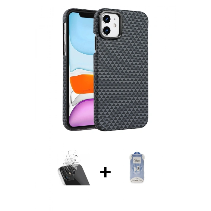 MARSİLYAN™- iPhone 11 Kılıf Doruk Serisi - Siyah Joko Magic 5D Cam + Kamera Lens Koruma Cam - SF