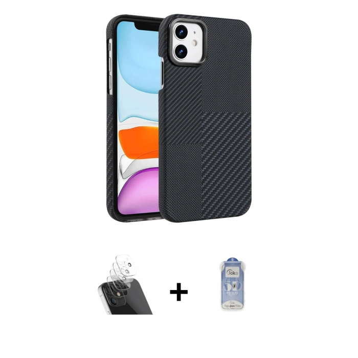 MARSİLYAN™- iPhone 11 Kılıf Doruk Serisi - Siyah Joko Magic 5D Cam + Kamera Lens Koruma Cam - SF