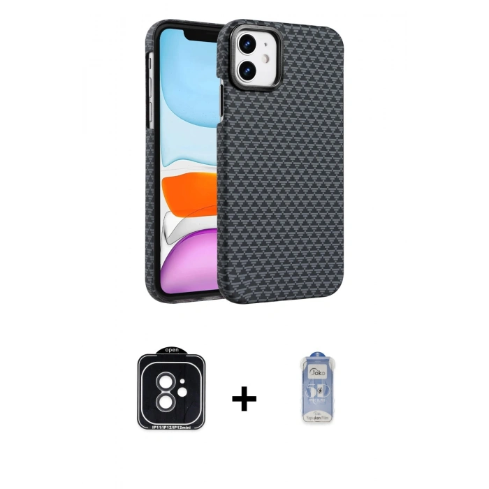 MARSİLYAN™- iPhone 11 Kılıf Doruk Serisi - Siyah Joko Magic 5D Cam + PVD Metal Kamera Lens - SH
