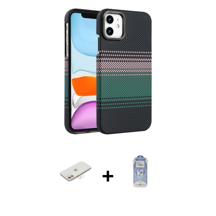 MARSİLYAN™- iPhone 11 Kılıf Doruk Serisi - Siyah Joko Magic 5D Cam + Renkli Kamera Lens Koruma Cam - YL