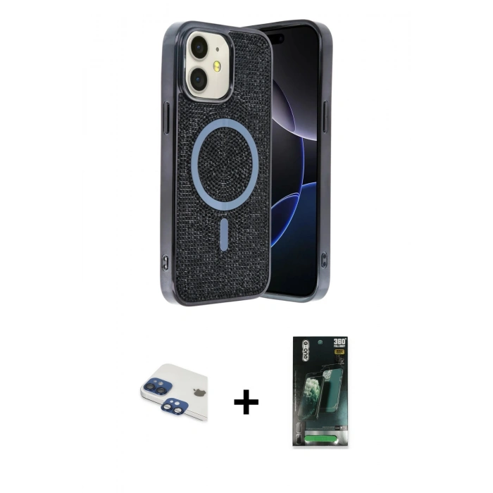 MARSİLYAN™- iPhone 11 Kılıf Eksen Çizgi - Şeffaf 360 Full Body Arka Koruyucu + Pers Alüminyum Kamera Lens - LT