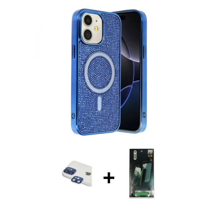 MARSİLYAN™- iPhone 11 Kılıf Eksen Çizgi - Şeffaf 360 Full Body Arka Koruyucu + Pers Alüminyum Kamera Lens - LT
