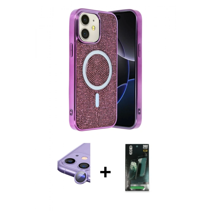 MARSİLYAN™- iPhone 11 Kılıf Eksen Çizgi - Şeffaf 360 Full Body Arka Koruyucu + Raze Metal Kamera Lens - MR