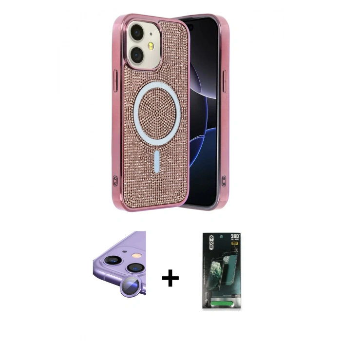 MARSİLYAN™- iPhone 11 Kılıf Eksen Çizgi - Şeffaf 360 Full Body Arka Koruyucu + Raze Metal Kamera Lens - MR