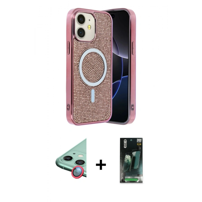 MARSİLYAN™- iPhone 11 Kılıf Eksen Çizgi - Şeffaf 360 Full Body Arka Koruyucu + Raze Metal Kamera Lens - KI