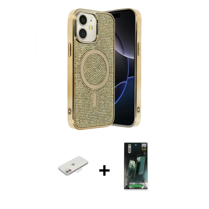 MARSİLYAN™- iPhone 11 Kılıf Eksen Çizgi - Şeffaf 360 Full Body Arka Koruyucu + Renkli Kamera Lens Koruma Cam - PE