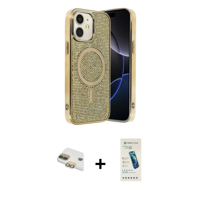 MARSİLYAN™- iPhone 11 Kılıf Eksen Çizgi - Şeffaf Pasifik Cam Ekran Koruyucu + Pers Alüminyum Kamera Lens - GD