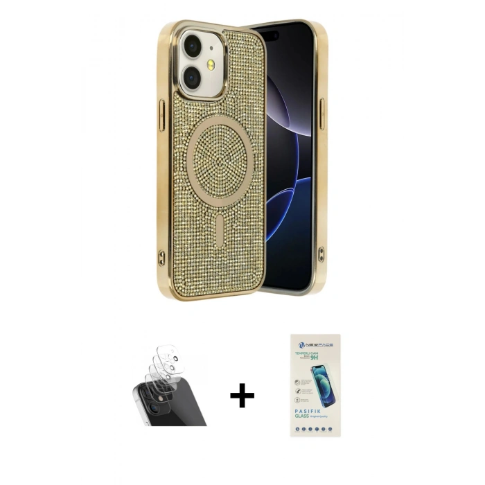 MARSİLYAN™- iPhone 11 Kılıf Eksen Çizgi - Şeffaf Pasifik Cam Ekran Koruyucu + Kamera Lens Koruma Cam - SF