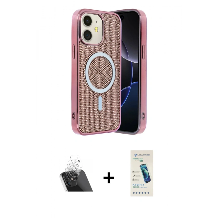 MARSİLYAN™- iPhone 11 Kılıf Eksen Çizgi - Şeffaf Pasifik Cam Ekran Koruyucu + Kamera Lens Koruma Cam - SF