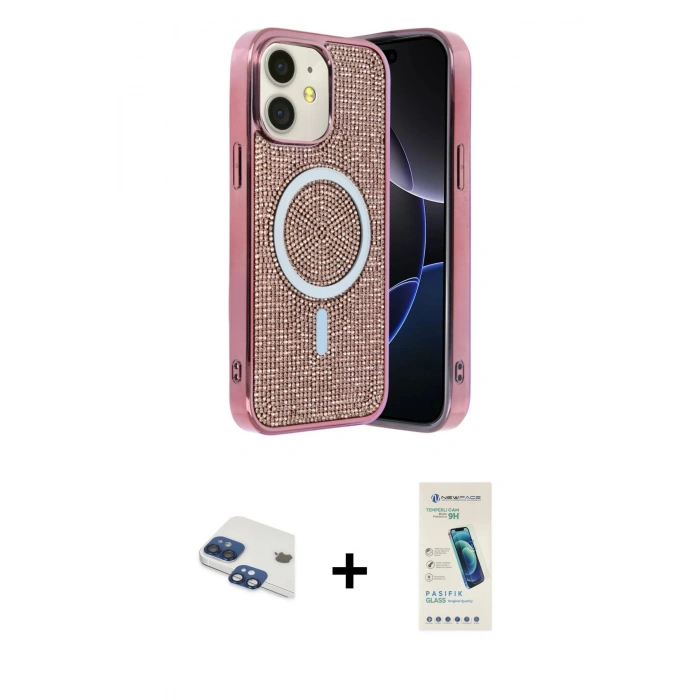 MARSİLYAN™- iPhone 11 Kılıf Eksen Çizgi - Şeffaf Pasifik Cam Ekran Koruyucu + Pers Alüminyum Kamera Lens - LT