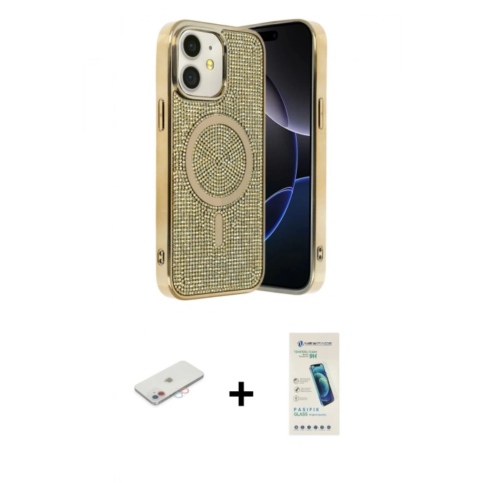 MARSİLYAN™- iPhone 11 Kılıf Eksen Çizgi - Şeffaf Pasifik Cam Ekran Koruyucu + Renkli Kamera Lens Koruma Cam - PE