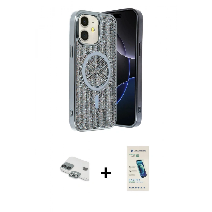 MARSİLYAN™- iPhone 11 Kılıf Eksen Çizgi - Şeffaf Pasifik Cam Ekran Koruyucu + Pers Alüminyum Kamera Lens - YL