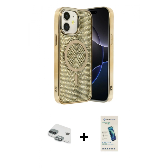 MARSİLYAN™- iPhone 11 Kılıf Eksen Çizgi - Şeffaf Pasifik Cam Ekran Koruyucu + Pers Alüminyum Kamera Lens - YL