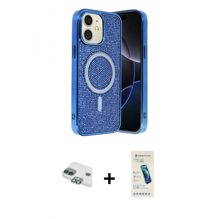MARSİLYAN™- iPhone 11 Kılıf Eksen Çizgi - Şeffaf Pasifik Cam Ekran Koruyucu + Pers Alüminyum Kamera Lens - YL
