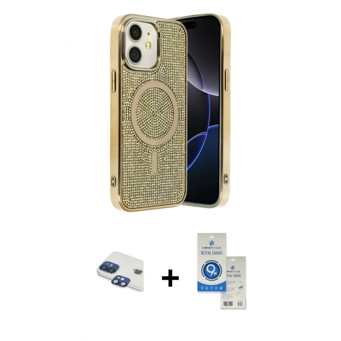 MARSİLYAN™- iPhone 11 Kılıf Eksen Çizgi - Şeffaf Royal Nano Ekran Koruyucu + Pers Alüminyum Kamera Lens - LT