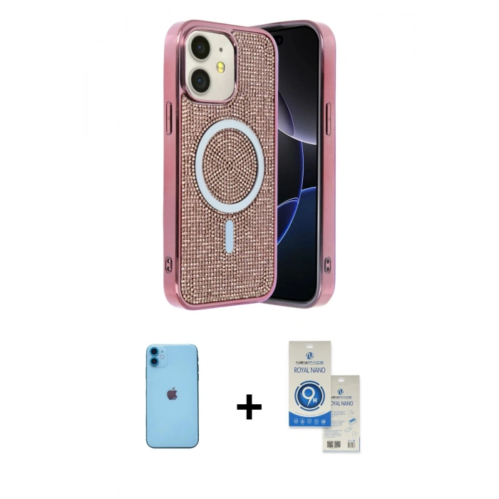 MARSİLYAN™- iPhone 11 Kılıf Eksen Çizgi - Şeffaf Royal Nano Ekran Koruyucu + Neon Fosforlu Kamera Lens - MI