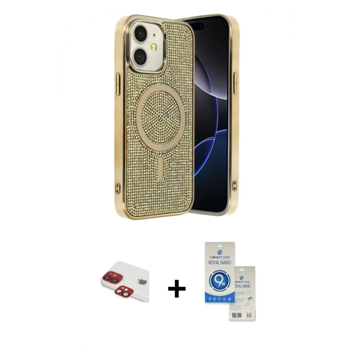 MARSİLYAN™- iPhone 11 Kılıf Eksen Çizgi - Şeffaf Royal Nano Ekran Koruyucu + Pers Alüminyum Kamera Lens - KI