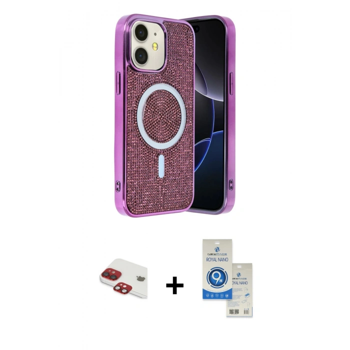 MARSİLYAN™- iPhone 11 Kılıf Eksen Çizgi - Şeffaf Royal Nano Ekran Koruyucu + Pers Alüminyum Kamera Lens - KI