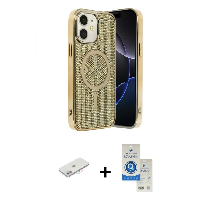 MARSİLYAN™- iPhone 11 Kılıf Eksen Çizgi - Şeffaf Royal Nano Ekran Koruyucu + Renkli Kamera Lens Koruma Cam - PE