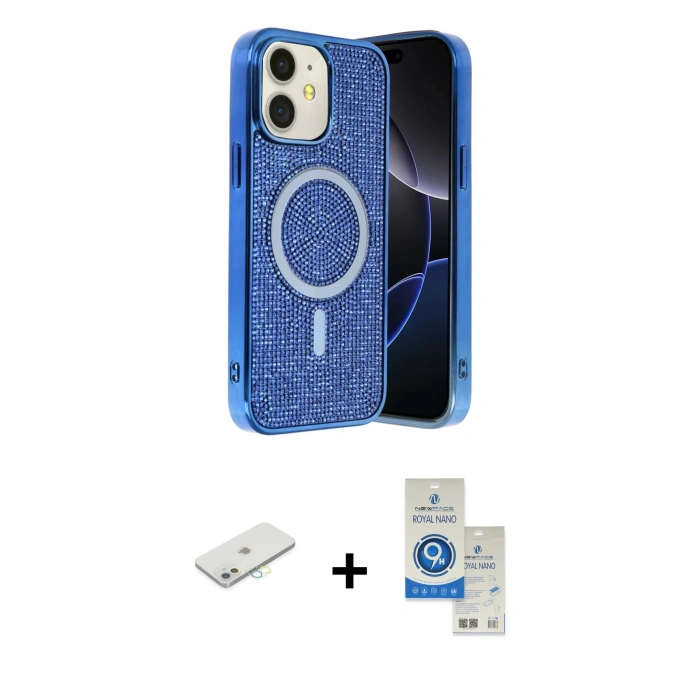 MARSİLYAN™- iPhone 11 Kılıf Eksen Çizgi - Şeffaf Royal Nano Ekran Koruyucu + Renkli Kamera Lens Koruma Cam - SI
