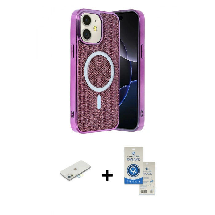 MARSİLYAN™- iPhone 11 Kılıf Eksen Çizgi - Şeffaf Royal Nano Ekran Koruyucu + Renkli Kamera Lens Koruma Cam - SI