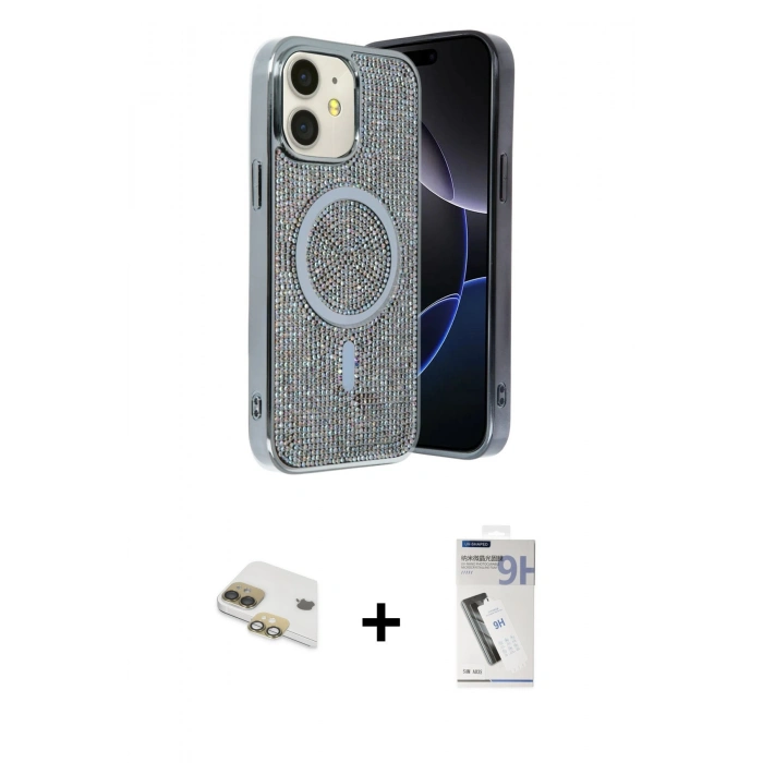 MARSİLYAN™- iPhone 11 Kılıf Eksen Çizgi - Şeffaf Uv Polymer Nano Ekran Koruyucu + Pers Alüminyum Kamera Lens - GD
