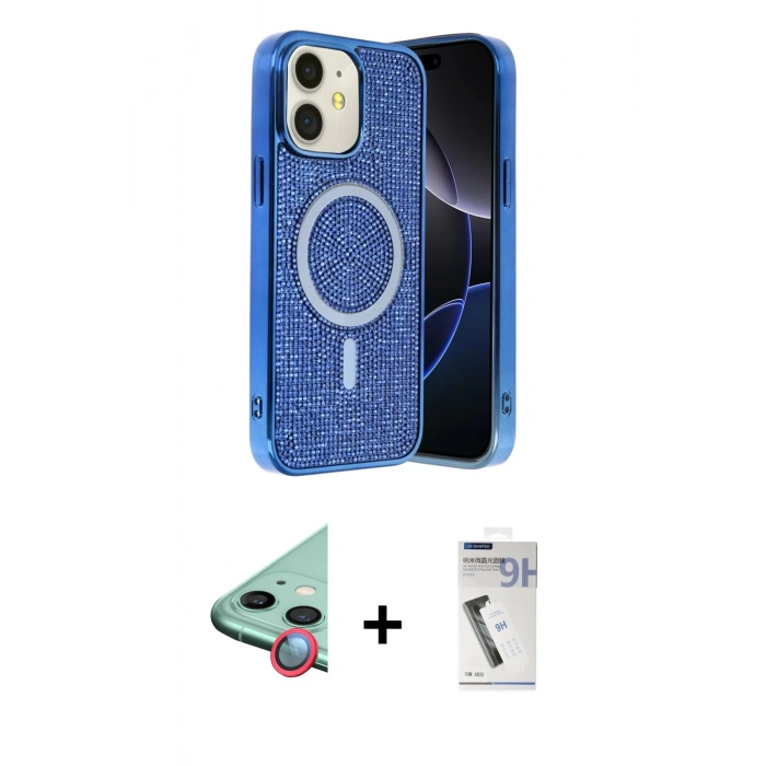 MARSİLYAN™- iPhone 11 Kılıf Eksen Çizgi - Şeffaf Uv Polymer Nano Ekran Koruyucu + Raze Metal Kamera Lens - KI