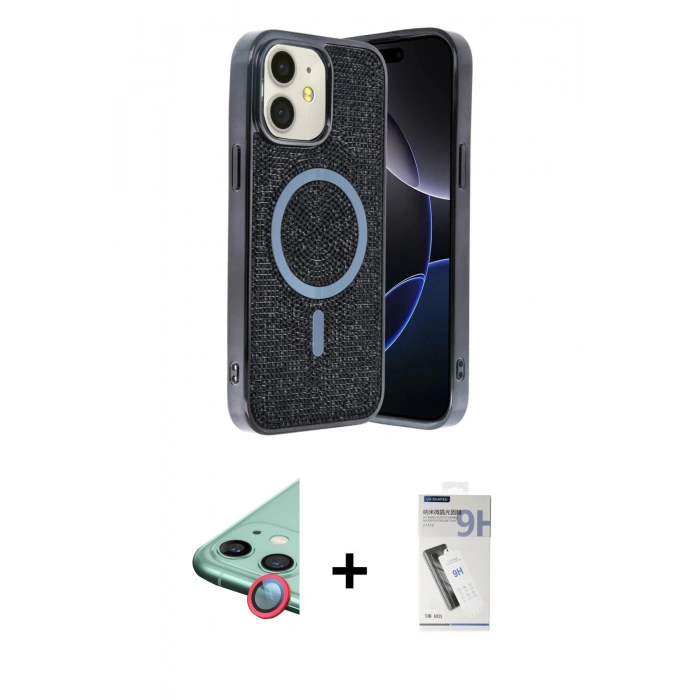 MARSİLYAN™- iPhone 11 Kılıf Eksen Çizgi - Şeffaf Uv Polymer Nano Ekran Koruyucu + Raze Metal Kamera Lens - KI