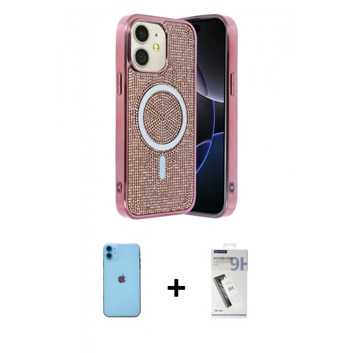 MARSİLYAN™- iPhone 11 Kılıf Eksen Çizgi - Şeffaf Uv Polymer Nano Ekran Koruyucu + Neon Fosforlu Kamera Lens - MI