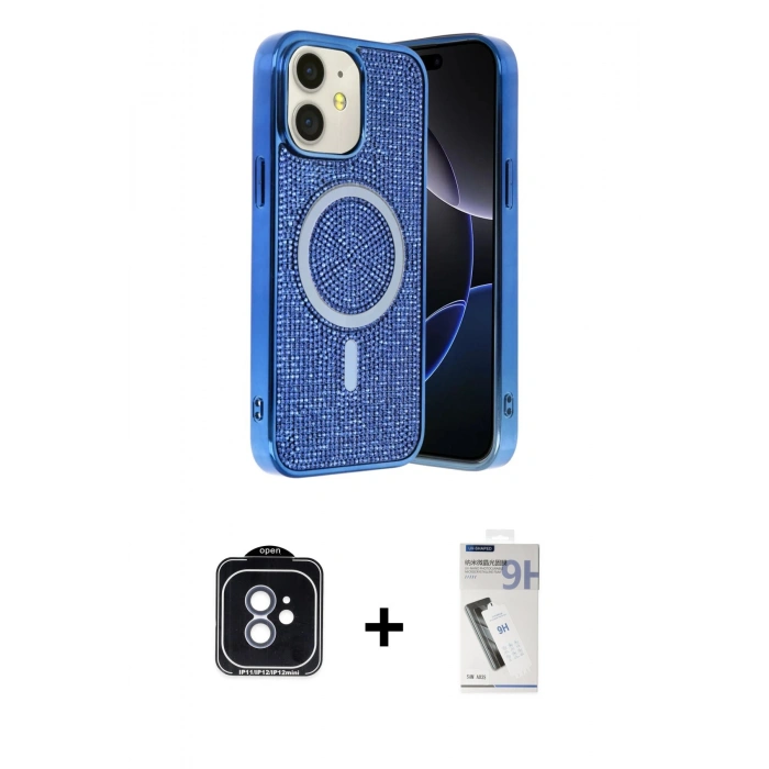 MARSİLYAN™- iPhone 11 Kılıf Eksen Çizgi - Şeffaf Uv Polymer Nano Ekran Koruyucu + PVD Metal Kamera Lens - MI