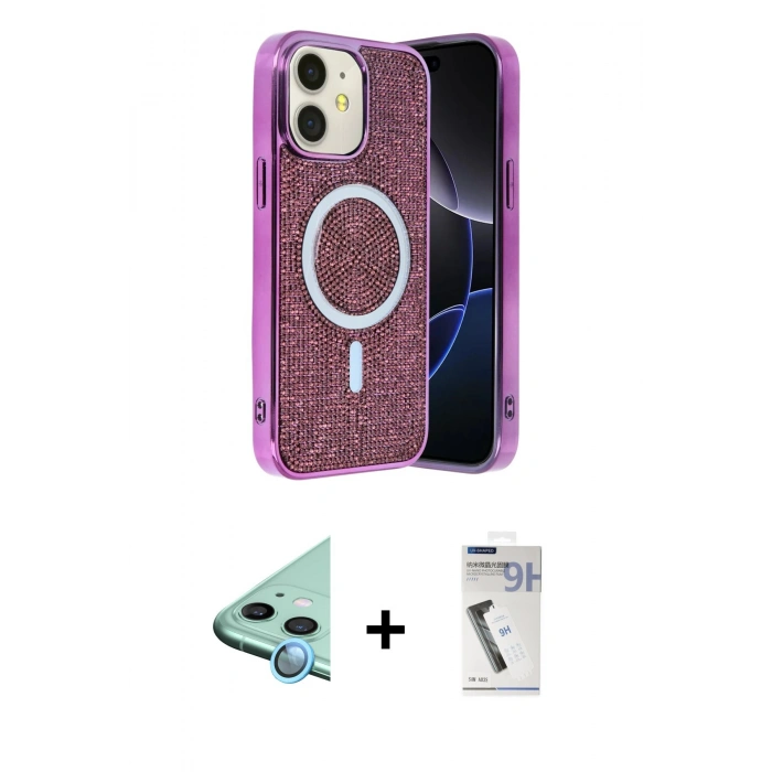MARSİLYAN™- iPhone 11 Kılıf Eksen Çizgi - Şeffaf Uv Polymer Nano Ekran Koruyucu + Raze Metal Kamera Lens - MI