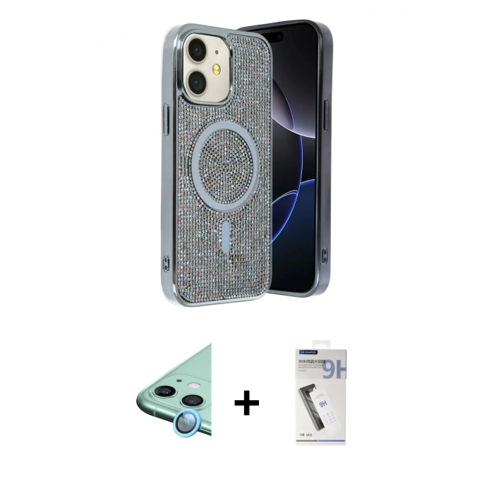 MARSİLYAN™- iPhone 11 Kılıf Eksen Çizgi - Şeffaf Uv Polymer Nano Ekran Koruyucu + Raze Metal Kamera Lens - MI
