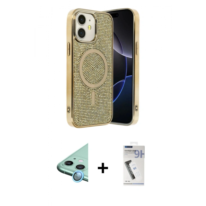MARSİLYAN™- iPhone 11 Kılıf Eksen Çizgi - Şeffaf Uv Polymer Nano Ekran Koruyucu + Raze Metal Kamera Lens - MI