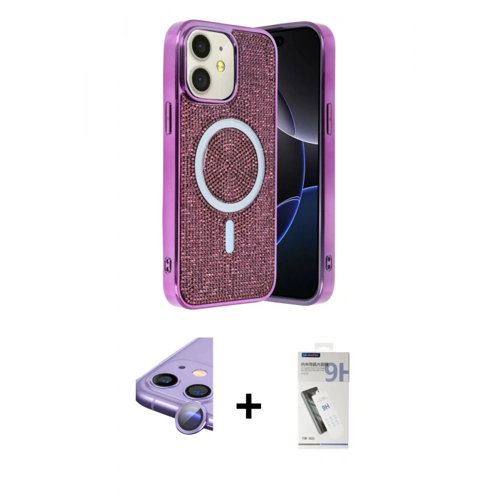 MARSİLYAN™- iPhone 11 Kılıf Eksen Çizgi - Şeffaf Uv Polymer Nano Ekran Koruyucu + Raze Metal Kamera Lens - MR