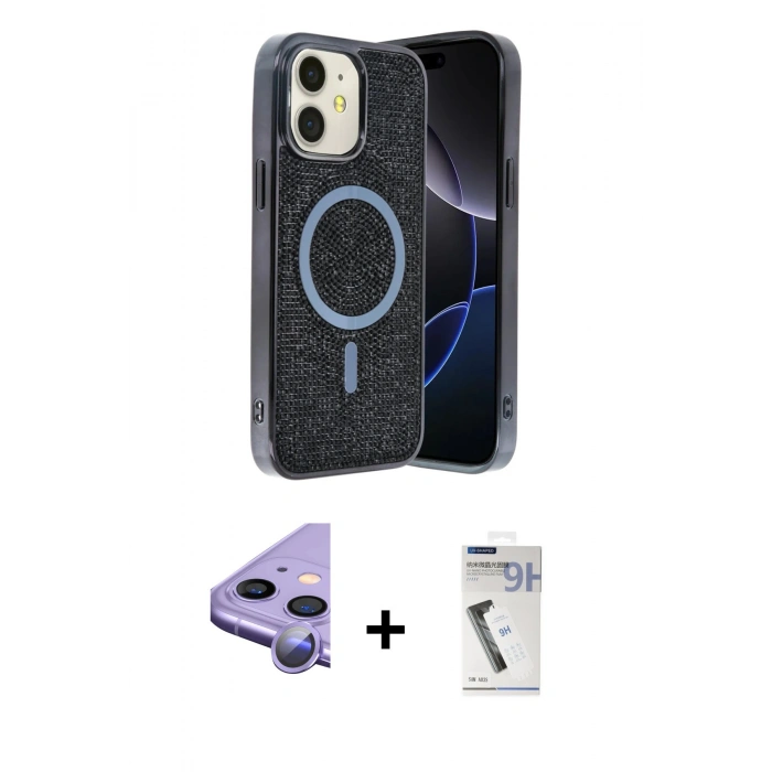 MARSİLYAN™- iPhone 11 Kılıf Eksen Çizgi - Şeffaf Uv Polymer Nano Ekran Koruyucu + Raze Metal Kamera Lens - MR