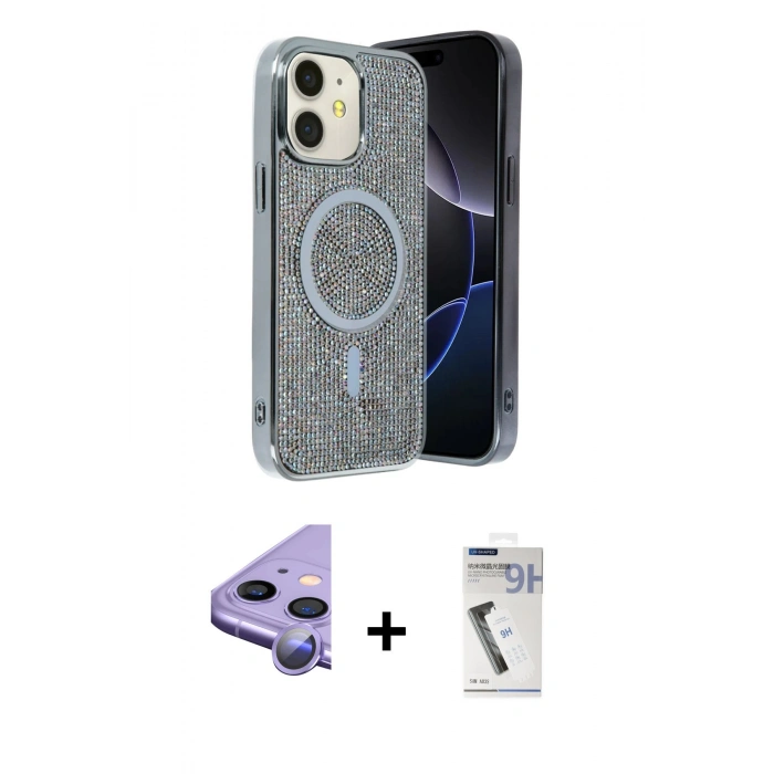 MARSİLYAN™- iPhone 11 Kılıf Eksen Çizgi - Şeffaf Uv Polymer Nano Ekran Koruyucu + Raze Metal Kamera Lens - MR