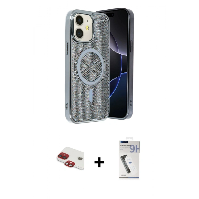 MARSİLYAN™- iPhone 11 Kılıf Eksen Çizgi - Şeffaf Uv Polymer Nano Ekran Koruyucu + Pers Alüminyum Kamera Lens - KI