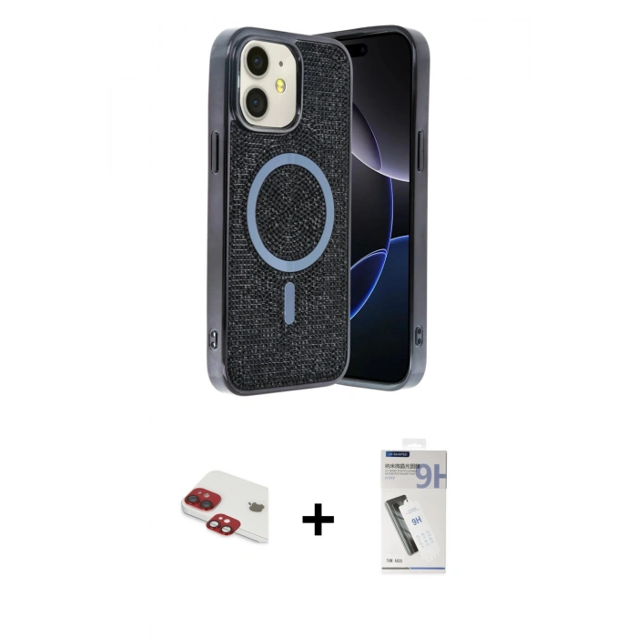 MARSİLYAN™- iPhone 11 Kılıf Eksen Çizgi - Şeffaf Uv Polymer Nano Ekran Koruyucu + Pers Alüminyum Kamera Lens - KI