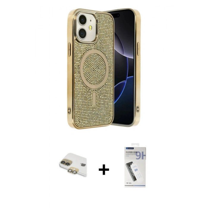 MARSİLYAN™- iPhone 11 Kılıf Eksen Çizgi - Şeffaf Uv Polymer Nano Ekran Koruyucu + Pers Alüminyum Kamera Lens - GD