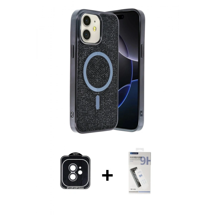 MARSİLYAN™- iPhone 11 Kılıf Eksen Çizgi - Şeffaf Uv Polymer Nano Ekran Koruyucu + PVD Metal Kamera Lens - SH