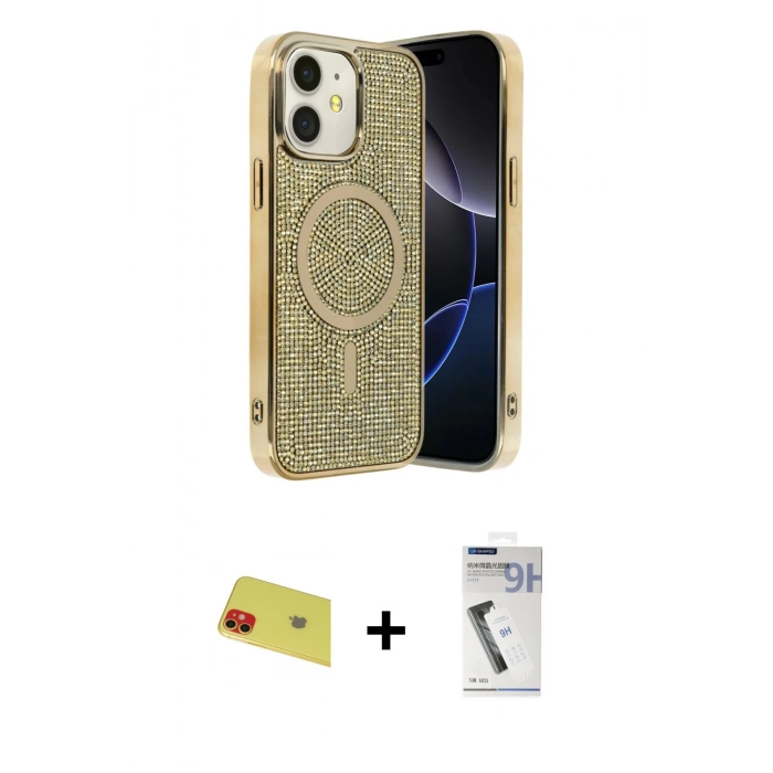 MARSİLYAN™- iPhone 11 Kılıf Eksen Çizgi - Şeffaf Uv Polymer Nano Ekran Koruyucu + Rainbow Kamera Lens Koruma Cam - KI