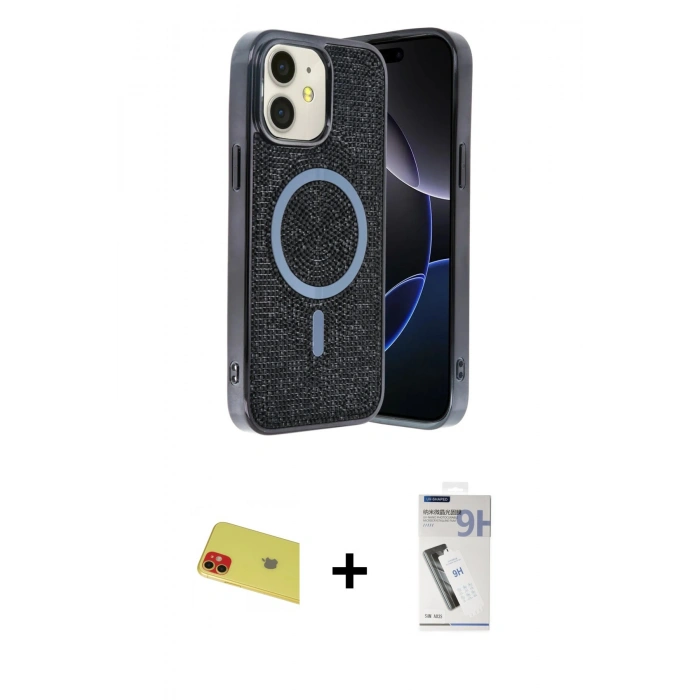 MARSİLYAN™- iPhone 11 Kılıf Eksen Çizgi - Şeffaf Uv Polymer Nano Ekran Koruyucu + Rainbow Kamera Lens Koruma Cam - KI