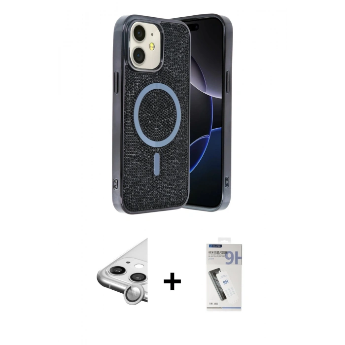 MARSİLYAN™- iPhone 11 Kılıf Eksen Çizgi - Şeffaf Uv Polymer Nano Ekran Koruyucu + Raze Metal Kamera Lens - GS